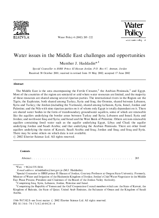 (PDF) Water issues in the Middle East challenges and opportunities
