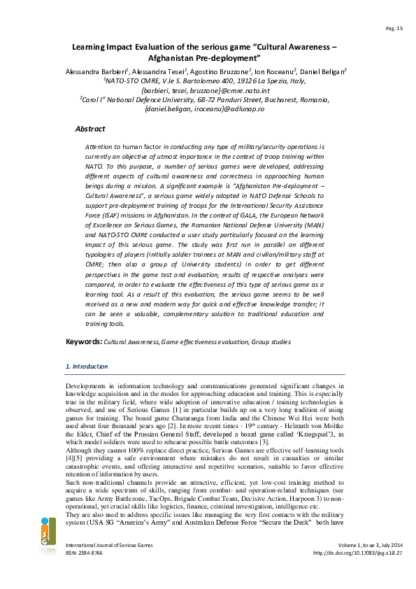 (PDF) Learning Impact Evaluation of the serious game “Cultural ...