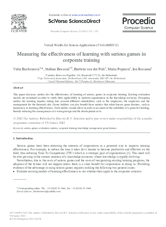 (PDF) Measuring the Effectiveness of Learning with Serious Games in ...