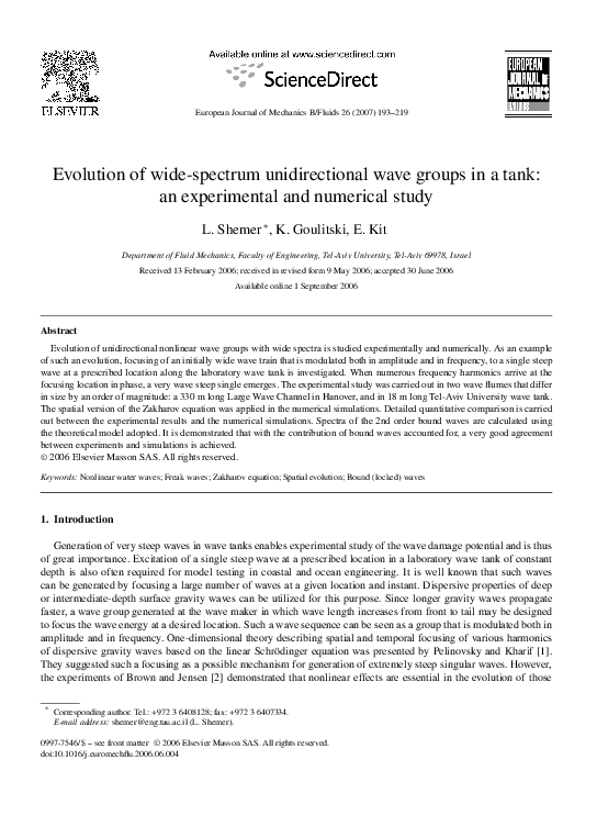 (PDF) Evolution of wide-spectrum unidirectional wave groups in a tank ...