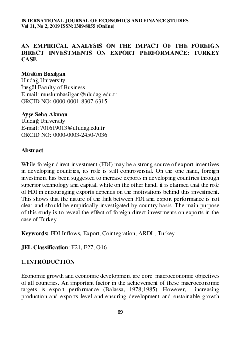 (PDF) An Empirical Analysis on the Impact of the Foreign Direct ...
