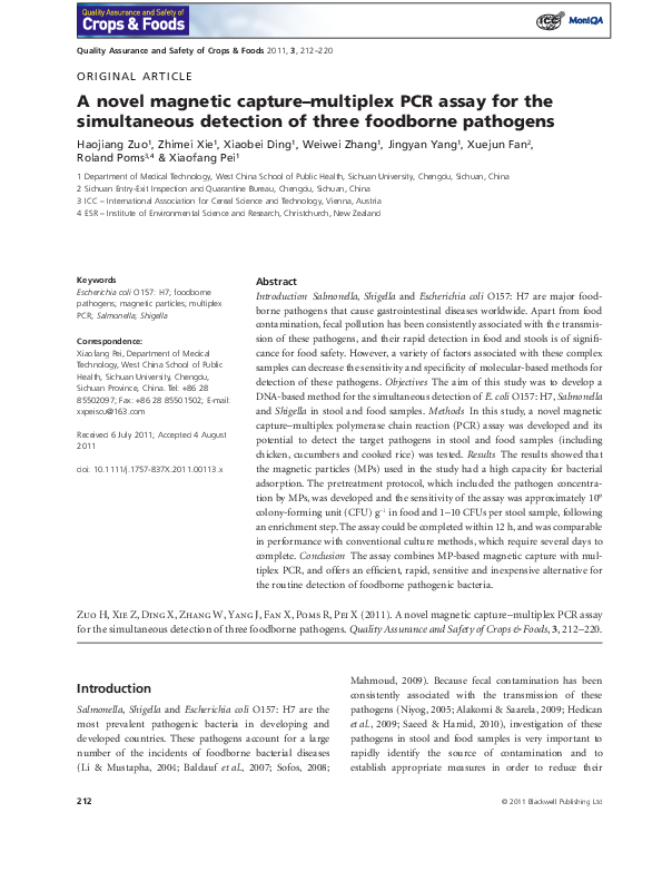 (PDF) A novel magnetic capture-multiplex PCR assay for the simultaneous ...