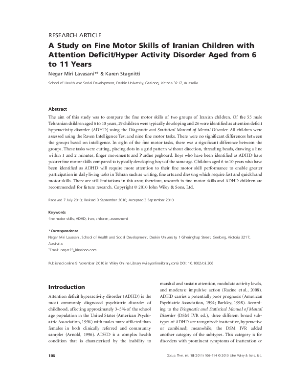 (PDF) A study on fine motor skills of Iranian children with attention