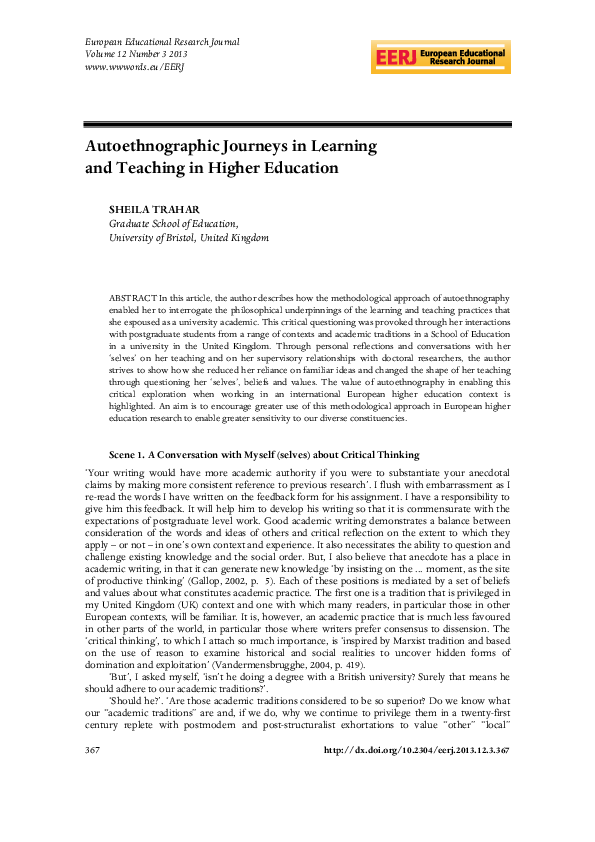 (PDF) Autoethnographic Journeys in Learning and Teaching in Higher ...