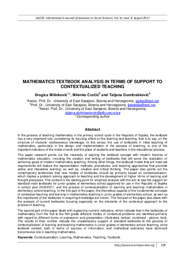 (PDF) Mathematics Textbook Analysis in Terms of Support to