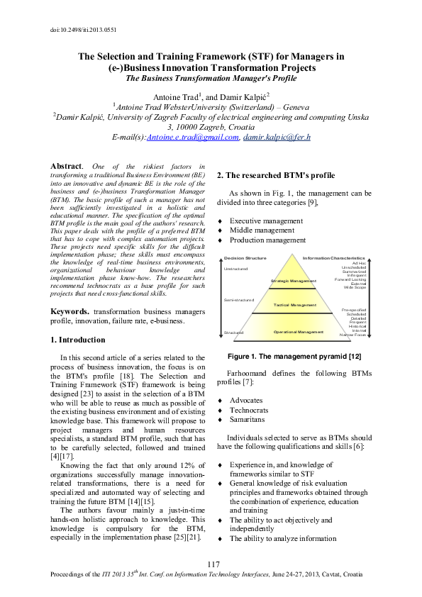 (PDF) The Selection and Training Framework (STF) for Managers in (e ...