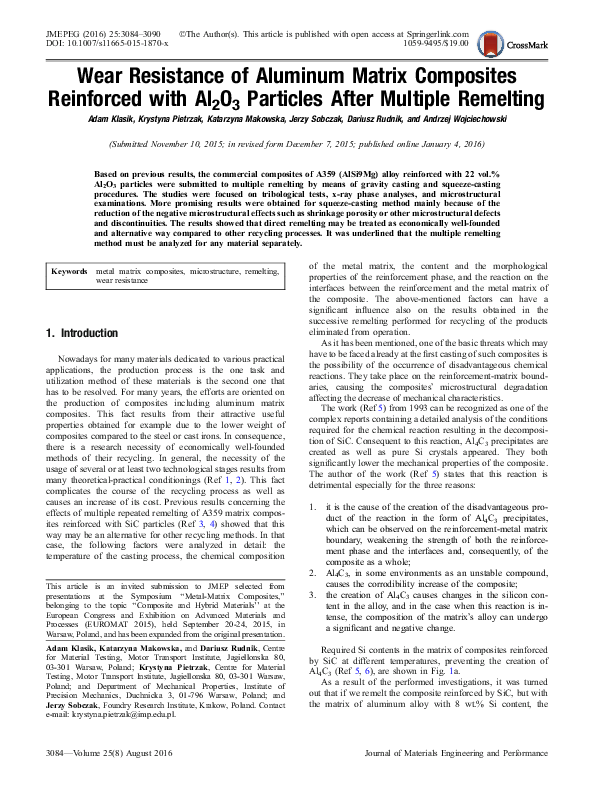 (PDF) Wear Resistance of Aluminum Matrix Composites Reinforced with ...