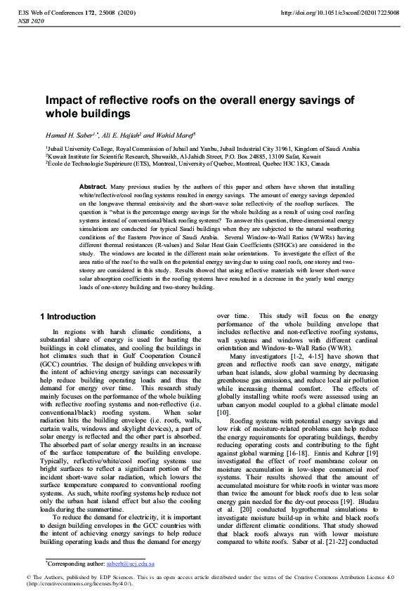 (PDF) Impact of reflective roofs on the overall energy savings of whole ...