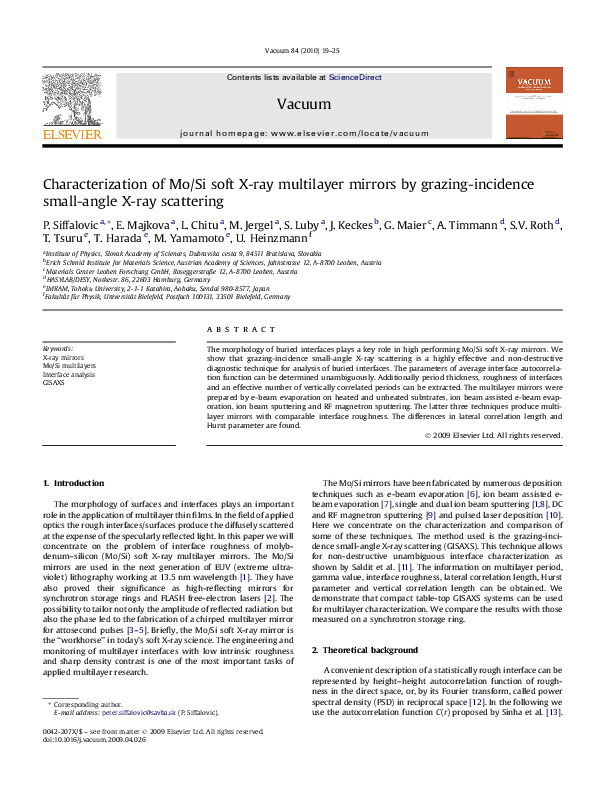 Pdf Characterization Of Mo Si Soft X Ray Multilayer Mirrors By Grazing Incidence Small Angle X Ray Scattering Matej Jergel Academia Edu