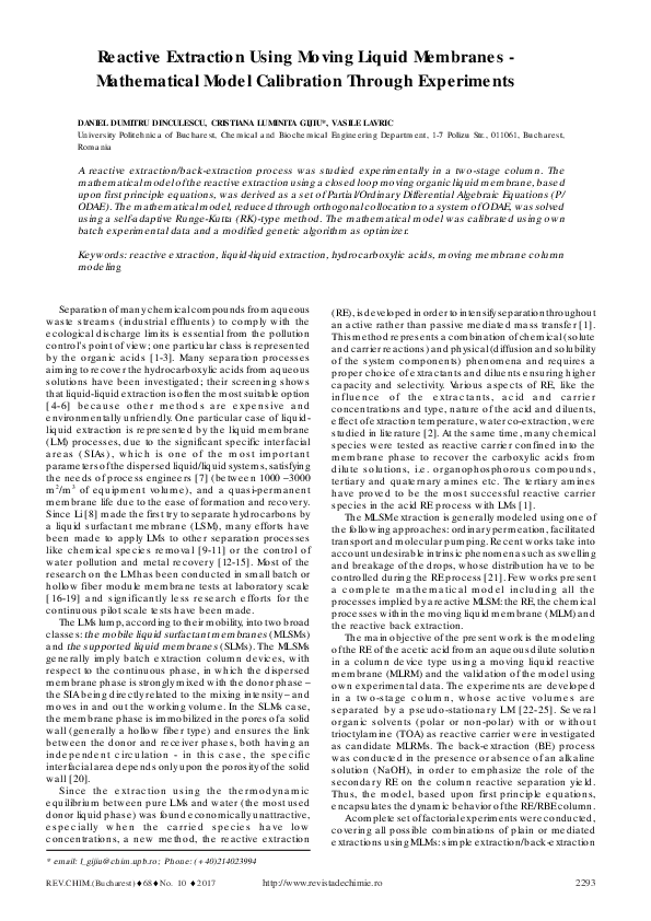 (PDF) Reactive Extraction Using Moving Liquid Membranes - Mathematical ...
