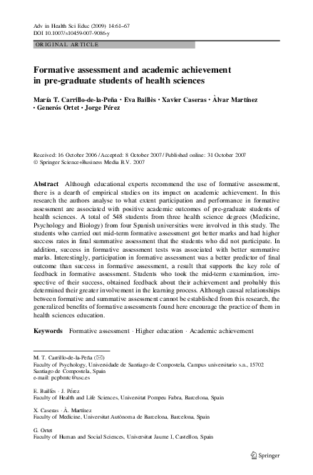 (PDF) Formative assessment and academic achievement in pre-graduate ...