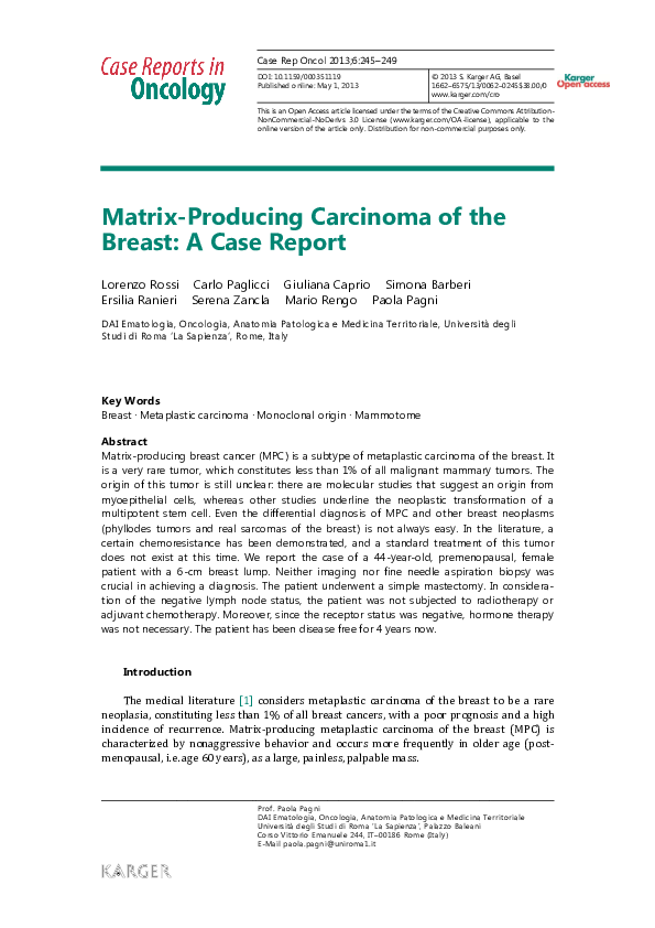 (PDF) Matrix-producing carcinoma of the breast: Case report with ...