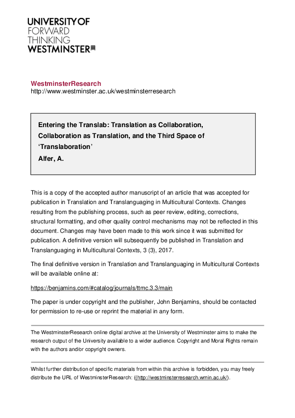 (PDF) Entering the translab