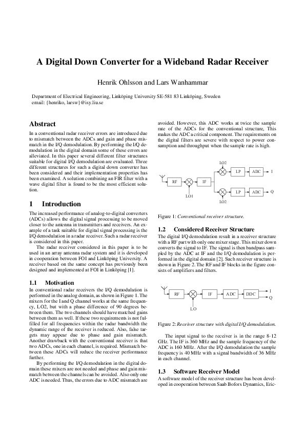 (PDF) A Digital Down Converter for a Wideband Radar Receiver