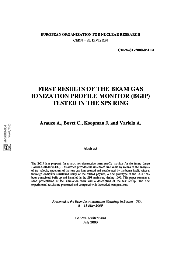 (PDF) First results of the beam gas ionization profile monitor (BGIP ...
