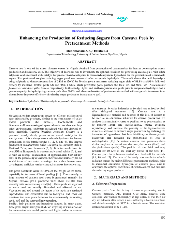 (PDF) Enhancing the production of reducing sugar from cassava peels by ...