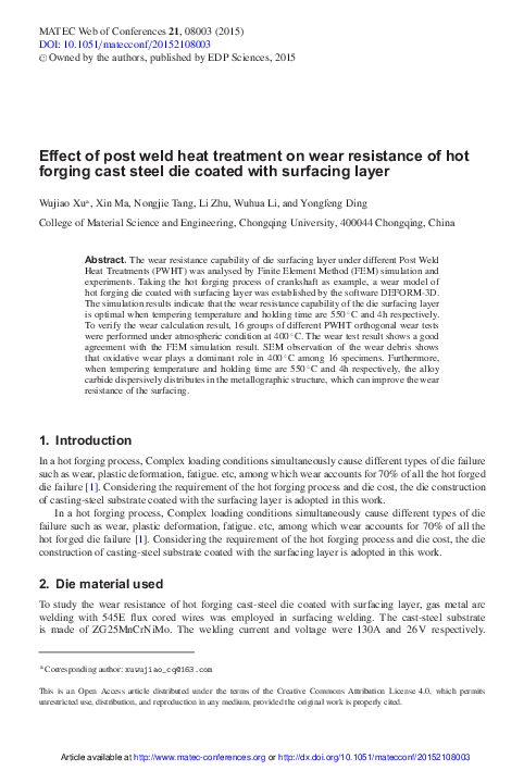 (PDF) Effect of post-weld heat treatment on the wear resistance of ...