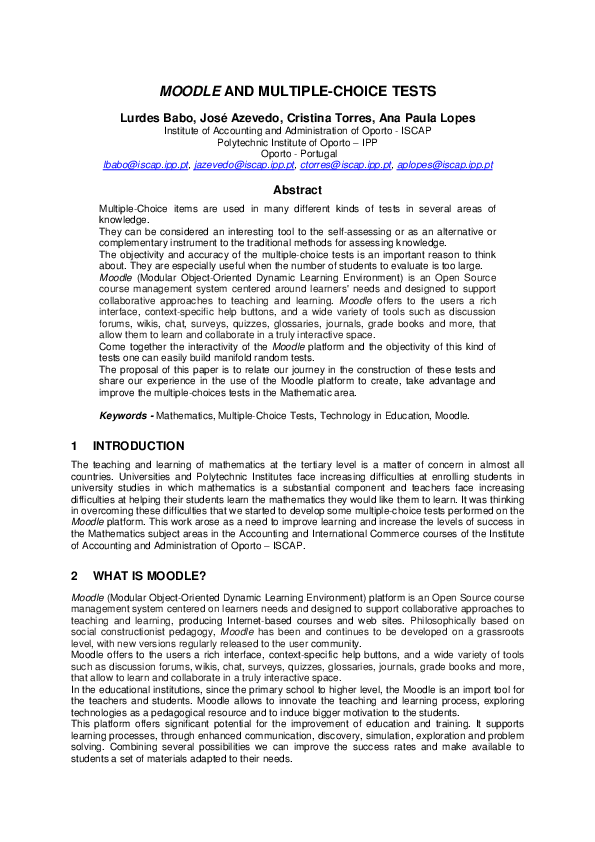 (PDF) Moodle and Multiple-Choice Tests