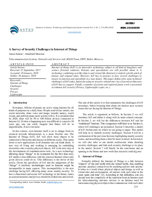 (PDF) A Survey of Security Challenges in Internet of Things