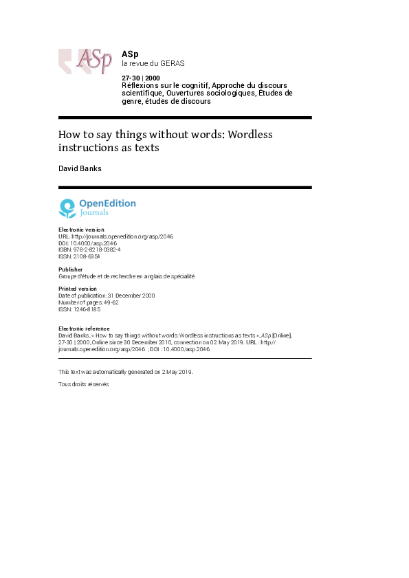 (PDF) How to say things without words: Wordless instructions as texts