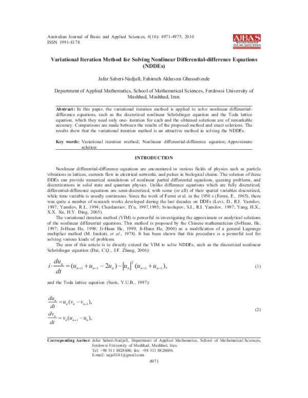 (PDF) Variational Iteration Method for Solving Nonlinear Differential ...