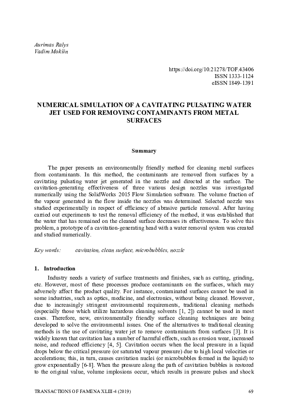 (PDF) Numerical Simulation of a Cavitating Pulsating Water Jet Used for ...