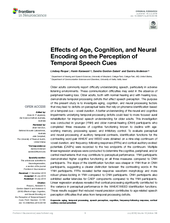 (PDF) Effects of Age, Cognition, and Neural Encoding on the Perception ...