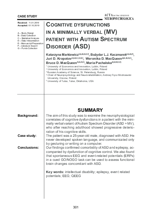 (PDF) Cognitive Dysfunctions in a Minimally Verbal (MV) Patient with ...