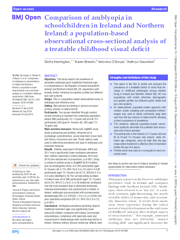 (PDF) Comparison of amblyopia in schoolchildren in Ireland and Northern ...