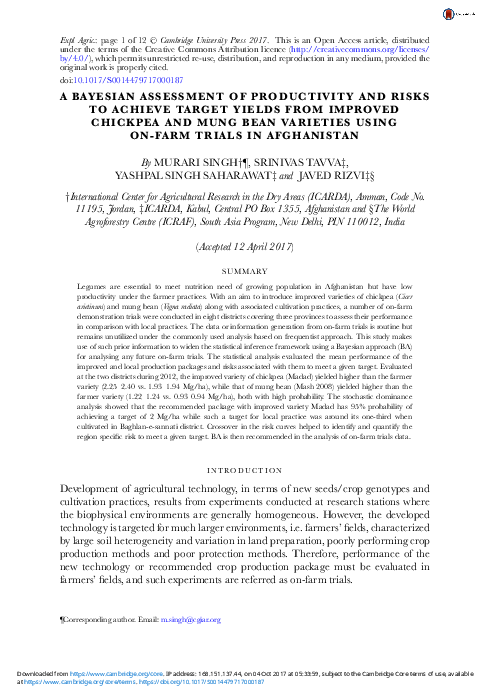 (PDF) A Bayesian Assessment of Productivity and Risks to Achieve Target ...