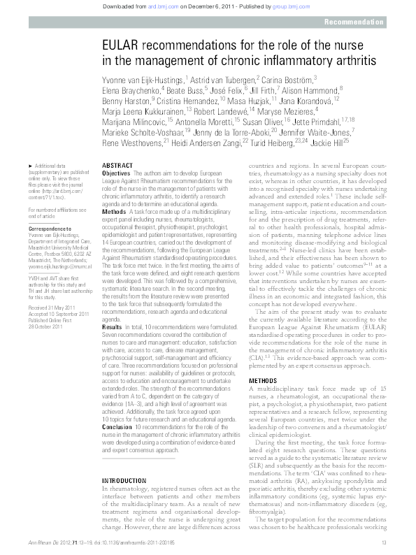 (PDF) Eular recommendations for the role of the nurse in the management ...
