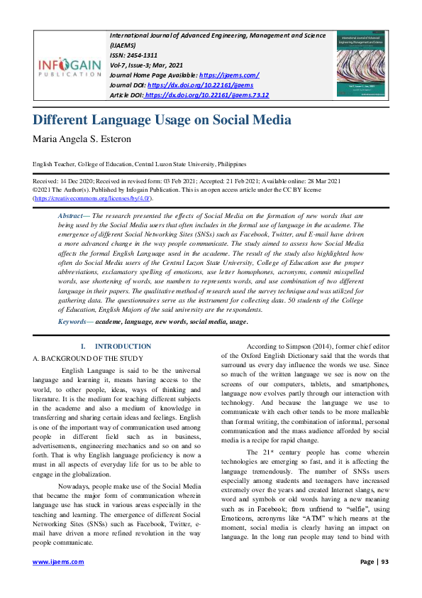 (PDF) Different Language Usage on Social Media