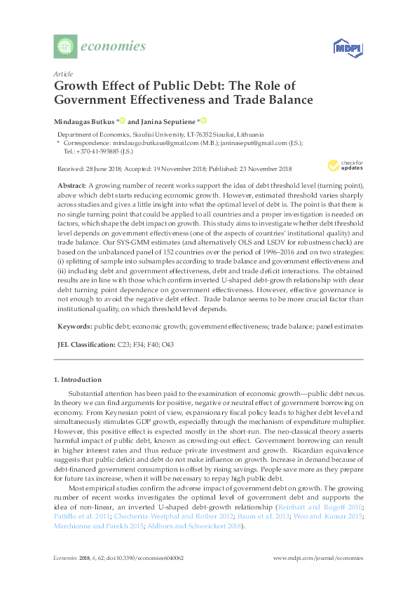 (PDF) Growth Effect of Public Debt: The Role of Government ...
