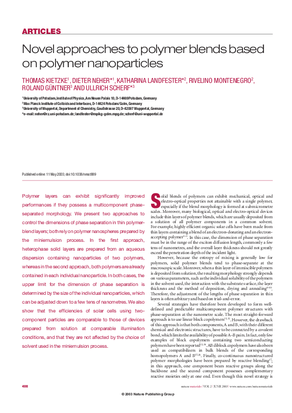 (PDF) Novel approaches to polymer blends based on polymer nanoparticles