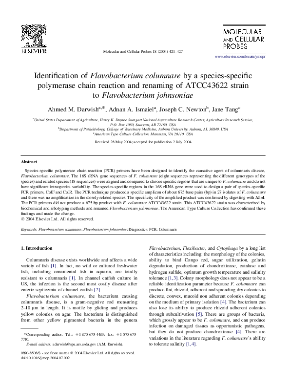 (PDF) Identification of Flavobacterium columnare by a species-specific ...