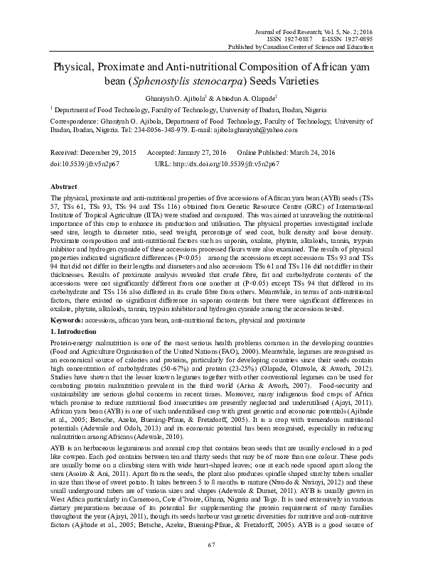 (PDF) Physical, Proximate and Anti-nutritional Composition of African ...