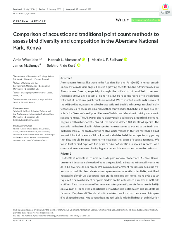 (PDF) Comparison of acoustic and traditional point count methods to ...