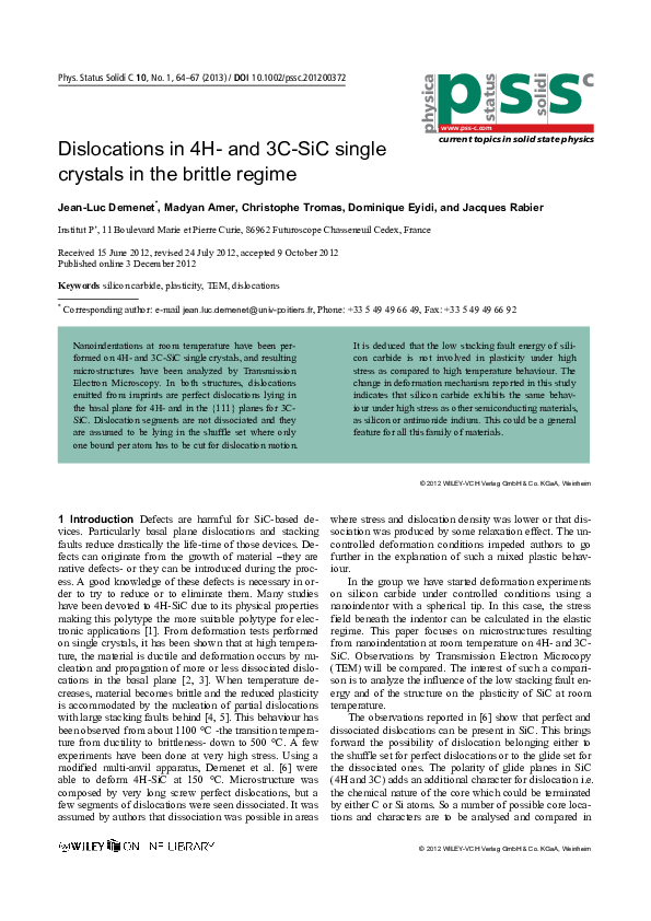 (PDF) Dislocations in 4H- and 3C-SiC single crystals in the brittle regime