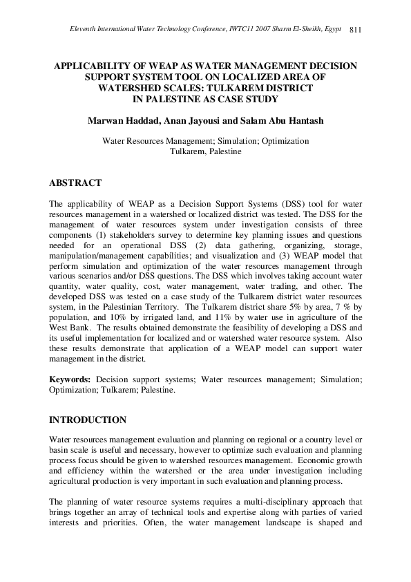 (PDF) Applicability of Weap as Water Management Decision Support System ...
