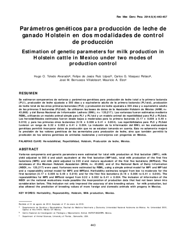 (PDF) Estimation of genetic parameters for milk production in Holstein ...