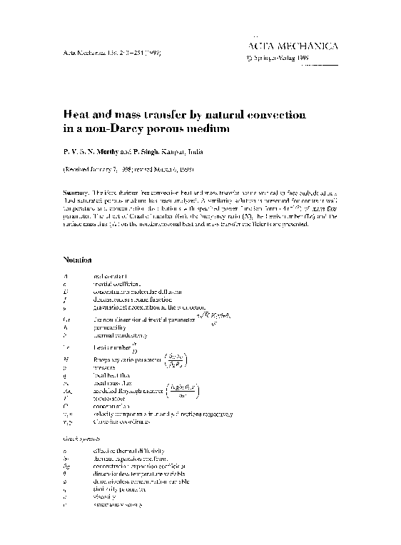 (PDF) Heat and mass transfer by natural convection in a non-Darcy ...