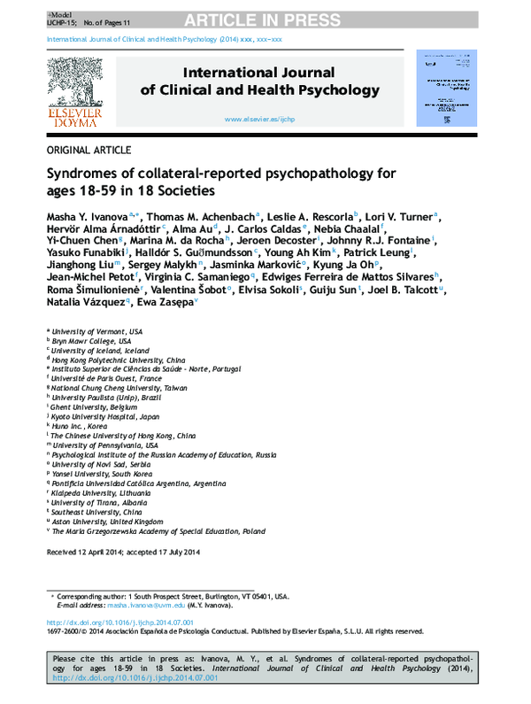 (PDF) Syndromes of collateral-reported psychopathology for ages 18-59 ...