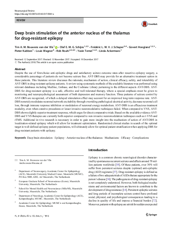 (PDF) Deep brain stimulation of the anterior nucleus of the thalamus ...