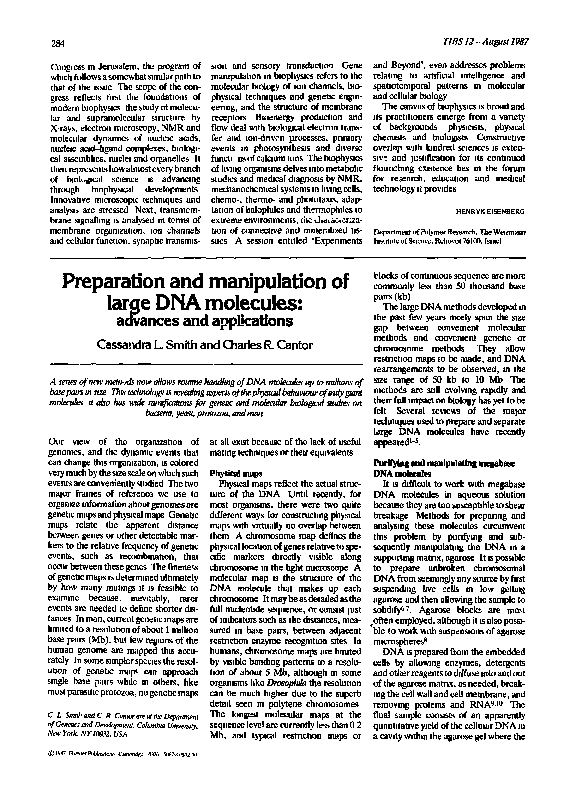 (PDF) Preparation and manipulation of large DNA molecules: advances and ...
