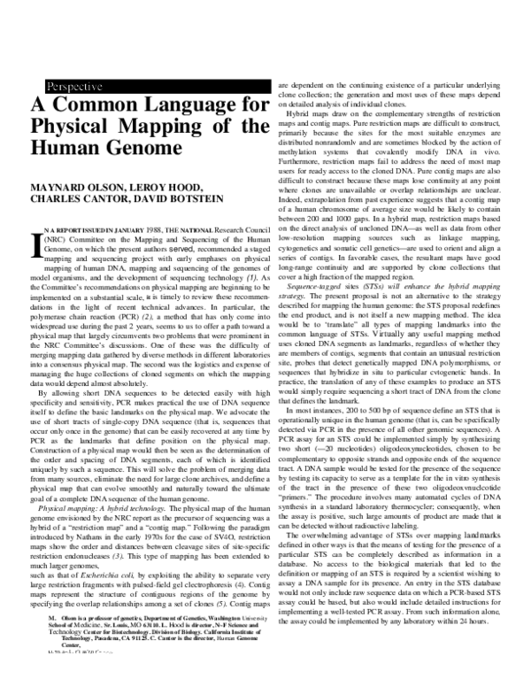 (PDF) A common language for physical mapping of the human genome