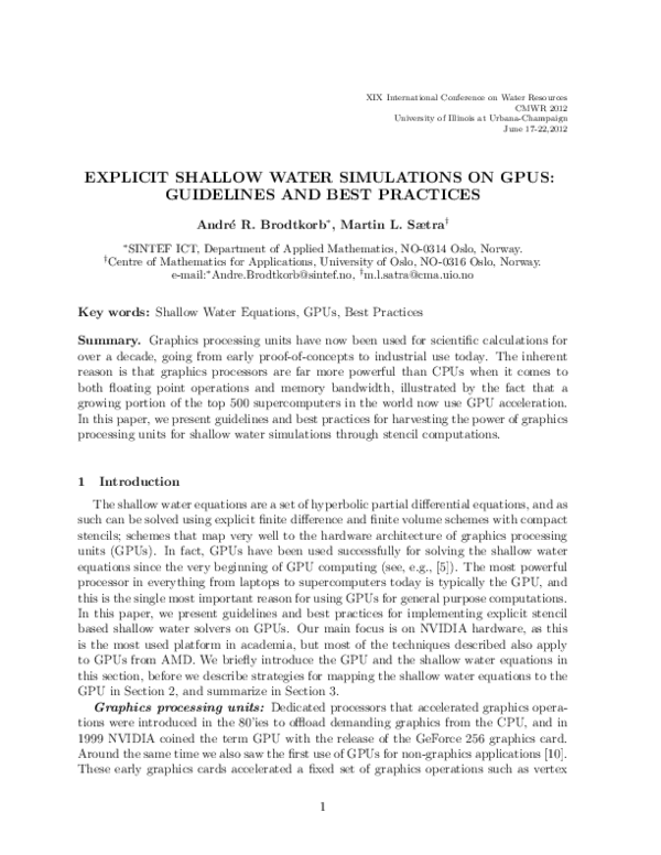 (PDF) Explicit Shallow Water Simulations on GPUs: Guidelines and Best ...
