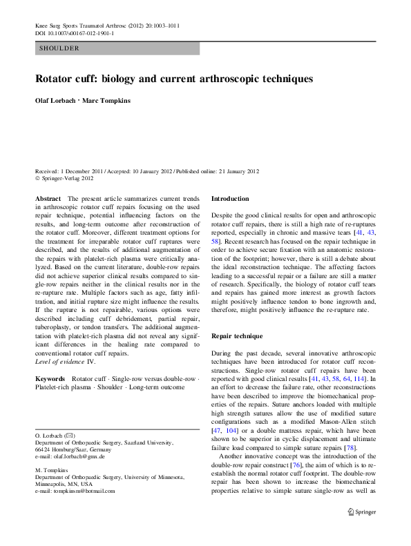 (PDF) Rotator cuff biology and current arthroscopic techniques olaf
