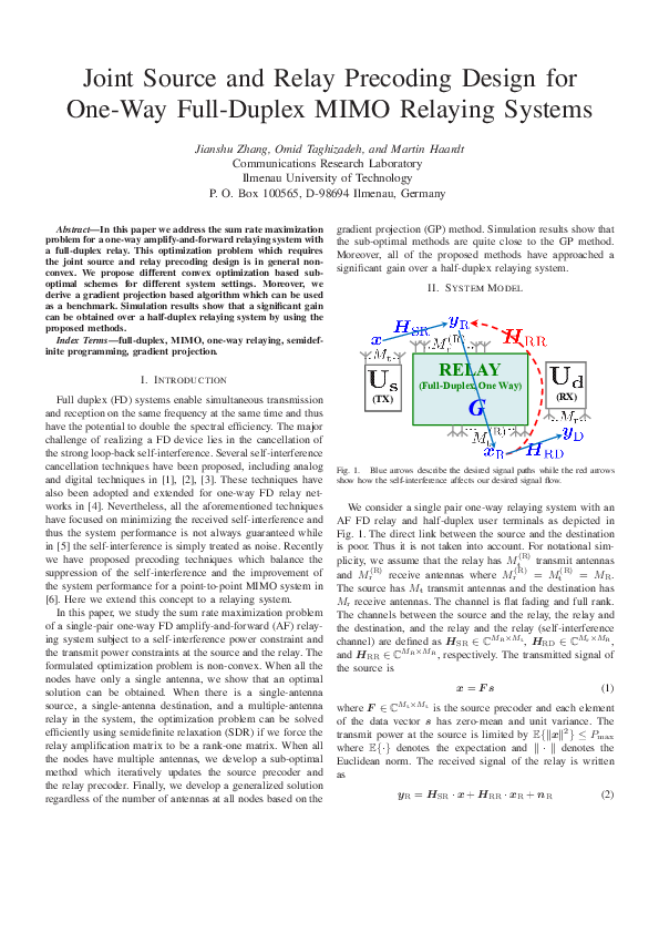 (PDF) Joint source and relay precoding design for one-way full-duplex ...
