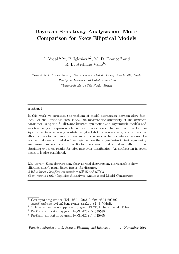 (PDF) Bayesian sensitivity analysis and model comparison for skew ...