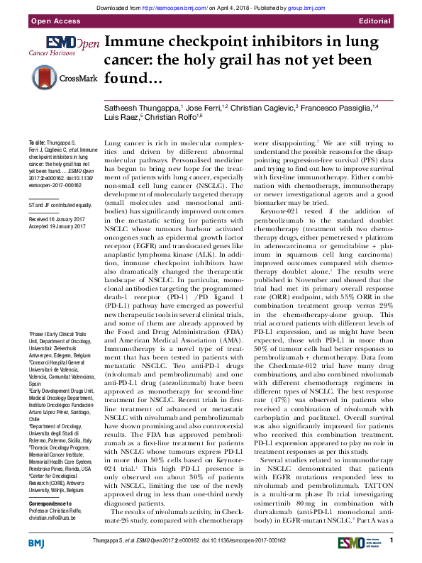 (PDF) Immune checkpoint inhibitors in lung cancer: the holy grail has ...